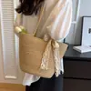 Bolsa de Palha Tecida Estilo Praia Francesa Bolsa Tecida Estilo Férias Preguiçosas Feminina 2026 Nova Verão Ombro Único Grande Capacidade