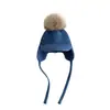 Gorro de Invierno Yipan Estilo INS con Pompón de Piel de Mapache, Gorra con Pico de Pato para Niñas, Gorro de Punto Cálido, Gorro para Bebé con Protección para los Oídos