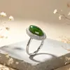 Juego de Plata Humana Plata S925 Jaspe Hotan Natural Anillo Ojo de Caballo Moda para Mujer Anillo Abierto Combinable