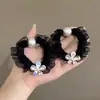 Novo Scrunchie de Flor com Strass e Pérolas de Luxo para Mulheres, Elástico de Cabelo de Renda Moderno