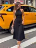 Ropa de mujer transfronteriza europea y americana, más vendida en Amazon, vestido largo de color liso sin mangas con cuello halter y espalda descubierta, vestido sexy y elegante que ciñe la cintura