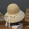 Sombrero de Paja con Lazo de Encaje Coreano para Mujer, Sombrero de Sol con Protección Solar para Sesión de Fotos en la Playa de Verano, Sombrero de Sol de Paja, Sombrero de Playa