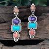 Pendientes de gemas del suroeste de colores mixtos retro de Rong Yu Europa y Estados Unidos, nuevos pendientes de turquesa exagerados retro 925 transfronterizos