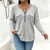 Nova moda feminina europeia e americana para e-commerce transfronteiriço, disponível em sites independentes e na Amazon, com uma coleção outono/inverno de blusas de zíper, caneladas e de manga comprida em tamanhos grandes