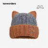 Wan YanChapéu de Tricô Fofo Estilo Retrô Japonês com Orelhas de Gato Feminino Outono Inverno Moda Versátil Quente Proteção para Orelhas Chapéu Pulôver
