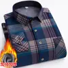 Camisa de cuadros cálida para hombre de otoño e invierno, manga larga, forro polar, engrosada, casual, de negocios, sin planchar, talla grande para mediana edad y personas mayores