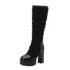 Botas de Cuero para Mujer de Otoño e Invierno, Botas de Tacón Grueso para Mujer, Botas Martin Estilo Europeo y Americano, Botas Altas de Punta Redonda para Mujer, Zapatos de Tacón Ultra Alto