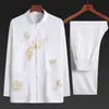 Traje de primavera e verão para pessoas de meia-idade e idosos, traje Tang, camisa masculina de manga comprida, traje de lazer chinês para o pai, traje de vovô, Hanfu