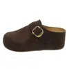 Mules cerrados de suela gruesa y talla pequeña para mujer, nuevo estilo vintage 2026 con hebilla de cinturón y aumento interno de altura