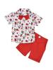 Comercio exterior Navidad Traje de camisa nuevo para niños a rayas Santa Claus solapa corbata de moño manga corta pantalones cortos conjunto de dos piezas