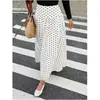 Saia Midi Evasê de Bolinhas de Cintura Alta para Mulheres, Emagrecedora, Cobre os Quadris, Casual, Versátil
