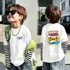 Camiseta de Manga Larga para Niños Primavera y Otoño 2026 Nueva 100% Algodón Infantil Cuello Redondo Elegante Falso Dos Piezas Casual para Niños Mayores