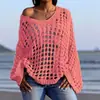Top playero tipo europeo y americano para mujer, camisa de punto calado para protección solar, top de punto exquisito de malla para vacaciones en la playa