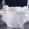 Cesta de Flores em Forma de Laço Estilo Ocidental Transfronteiriça para Daminha de Casamento Pérola Criativa Romântica Espalhadora de Flores Cesta de Casamento com Renda Presente Feito à Mão