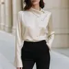 Artículo popular en Wish y Amazon: Camisa de solapa asimétrica de satén, top formal de trabajo para mujer