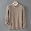 Novo Suéter Masculino de Lã com Gola Meia-Alta e Zíper 100% Lã Engrossado Outono/Inverno Moda para Meia-Idade e Jovens Camada Base Roupas Masculinas