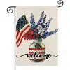Popular Bandera de Jardín del Día de la Independencia de Amazon Perro Estrella Estampado Material de Lino Bandera Decorativa Americana para Exteriores
