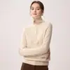 Suéter de cachemir 100% puro con manga raglán grueso para mujer, cuello alto, media cremallera, tejido de punto suelto, top, capa base