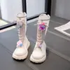 Novas Botas de Verão para Meninas com Malha Vazada Respirável para Passarela Sandálias Longas da Moda Sola Grossa Malha Fina