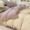Conjunto de Quatro Peças de Veludo de Leite Espessado para Cama, Lençóis Simples Quentes de Veludo Coral e Conjunto de Cama de Inverno de Três Peças com Capa de Edredom