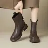 Zhr Clásicos Retro Versátiles Planos Botines Cortos 2025 Otoño e Invierno Nuevos de Terciopelo Cálidos y Cómodos Moda Botines para Mujer