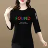 Camiseta de Sete Mangas para Mulheres de Comércio Exterior Transfronteiriço, Estilo Mãe de Meia-Idade, Tamanho Grande Soltinho, Emagrecedor, Top que Esconde a Barriga, Camada Base