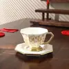 Xícara de Café Octogonal Retrô Wanfu Jin'An com Pires, Caneca Cerâmica Criativa Festiva de Ano Novo para Café