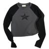 Estilo Americano Outono Garotas Quentes Hip Hop Gola Redonda Estampa de Estrela Hot Diamond Cor de Contraste Manga Curta Raglan Camiseta Top Roupas Femininas
