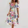 2024 Novo E-commerce Transfronteiriço Amazon Vestido Casual Solto Shuya Gola V Floral Novo Mais Vendido Estampado
