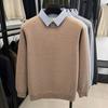 Camisa Top Base Masculina de Inverno Grossa Aconchegante com Forro de Fleece Falso Duas Peças Casual de Negócios Cor Sólida Moda Gola Lapela Roupas Masculinas