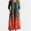 2026 Nuevo Estilo Europeo y Americano de Comercio Exterior Transfronterizo Vestido Casual de Verano Holgado con Cuello en V y Mangas Largas Impreso en 3D para Mujer
