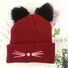 Gorro de punto con orejas de gato, bordado de lana, bonito y cálido gorro de otoño e invierno, para comercio exterior