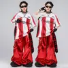 Roupas de Street Dance para Meninos Hip-Hop Outfits Modernos Infantis Marca de Moda Hip-Hop Roupa Infantil Roupa para Apresentação na Passarela de Couro Vermelho Brilhante para Meninos