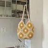 Bolsa de Ombro Tecida à Mão com Flores para Mulheres - Atacado Transfronteiriço - Novo Estilo 2026 - Bolsa de Praia para Férias - Bolsa Tote de Grande Capacidade