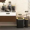 Conjunto de Seis Peças para Banheiro com Borda de Madeira de Luxo Leve Lixeira Copo de Enxaguante Bucal Saboneteira Suprimentos de Banheiro Conjunto de Artigos de Higiene Pessoal para Hotel Personalizado