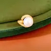 Anillo Abierto de Zirconia y Perla Bañado en Oro Real de 18K, Estilo de Nicho de Gama Alta, Joyería Exquisita y Elegante de Estilo Francés