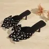 Mules de Satén con Lunares y Punta Fina de Tacón de Aguja para Mujer Estilo Europeo Americano para Exteriores Mules de Tacón Alto Zapatillas para Mujer de Talla Grande para Comercio Exterior
