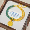 Loja de ouro Puzuo com contas de vidro de apatita palavras de boa sorte estilo Xizang pingente de areia dourada método antigo pulseira para namorada