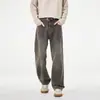 Calça jeans lavada estilo retrô para homens, calça longa de corte reto e modelagem solta, calça casual de perna larga estilo coreano adequada para primavera e outono, versátil para o trabalho e uso diário