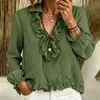 Amazon transfronterizo verano nuevo moda europea y americana cuello en V volantes manga larga top, camisa estilo vacacional para mujer