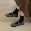 Estilo Coreano Puntera Cuadrada Felpa Fina Corte Bajo Ropa Exterior Otoño e Invierno Moda de Lana Zapatos de Algodón Mary Janes Zapatos de Mujer Versátiles Más Vendidos Negro