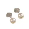 Pendientes de Rombos Geométricos con Circonita y Perla, Gama Alta, Modernos, Pendientes Sencillos, Personalizados, Versátiles, Pendientes para Ropa de Trabajo para Mujer