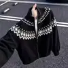 Suéter de punto jacquard Fair Isle para hombre y parejas, chaqueta cárdigan con cuello mao, estilo old money, otoño e invierno, venta al por mayor de fábrica transfronteriza
