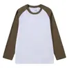 Camiseta de Manga Larga Raglán Pesada de 220 g para Hombres y Mujeres, Camiseta Base de Empalme de Color Contrastante Estilo Americano para Primavera y Otoño, Sudadera Holgada de Cuello Redondo para Hombres