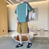 Traje Deportivo Casual Elástico de Verano para Hombre, Shorts Sueltos de Seda Helada Transpirables de Secado Rápido, Camiseta de Manga Corta, Conjunto de Dos Piezas Moderno
