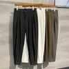 Pantalones de traje estilo coreano con tobillo atado para hombre, otoño nuevo, drapeado holgado con tobillo atado y cremallera, casuales, capri, deportivos