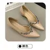 Zapatos sin cordones de punta fina con strass estilo francés, con corte lateral y aumento de altura oculto para mujer, Nuevo modelo Verano 2026, Adecuados para combinar con faldas, Zapatos planos de boca baja