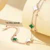 Pulsera de Malquita Sintética Personalizada con Trébol de Cuatro Hojas para Mujer Joyería Versátil de Plata de Ley S925 Venta al por Mayor Dropshipping