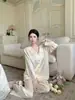 Pijama de Seda Helada para Mujer, Estilo Delgado de Verano, Nuevo Conjunto de Seda Estilo Corte Francés, Se Puede Usar Afuera, Cárdigan de Encaje Ropa de Casa