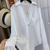 Camisa de Proteção Solar Renda Falsa Duas Peças Shanli Dadi para Mulheres, Primavera, Outono e Verão Tops Estilo Francês